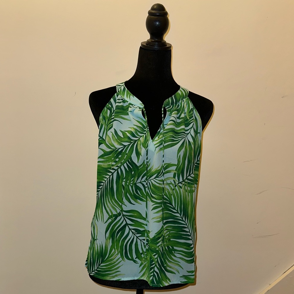 Veronica M Green Leaf Print Tank Top